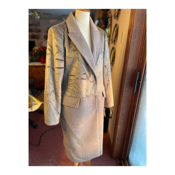 Karen Millen Long Coat Grey Wool Contast Faux Fur Upper Sz 10 - Picture 2 of 16